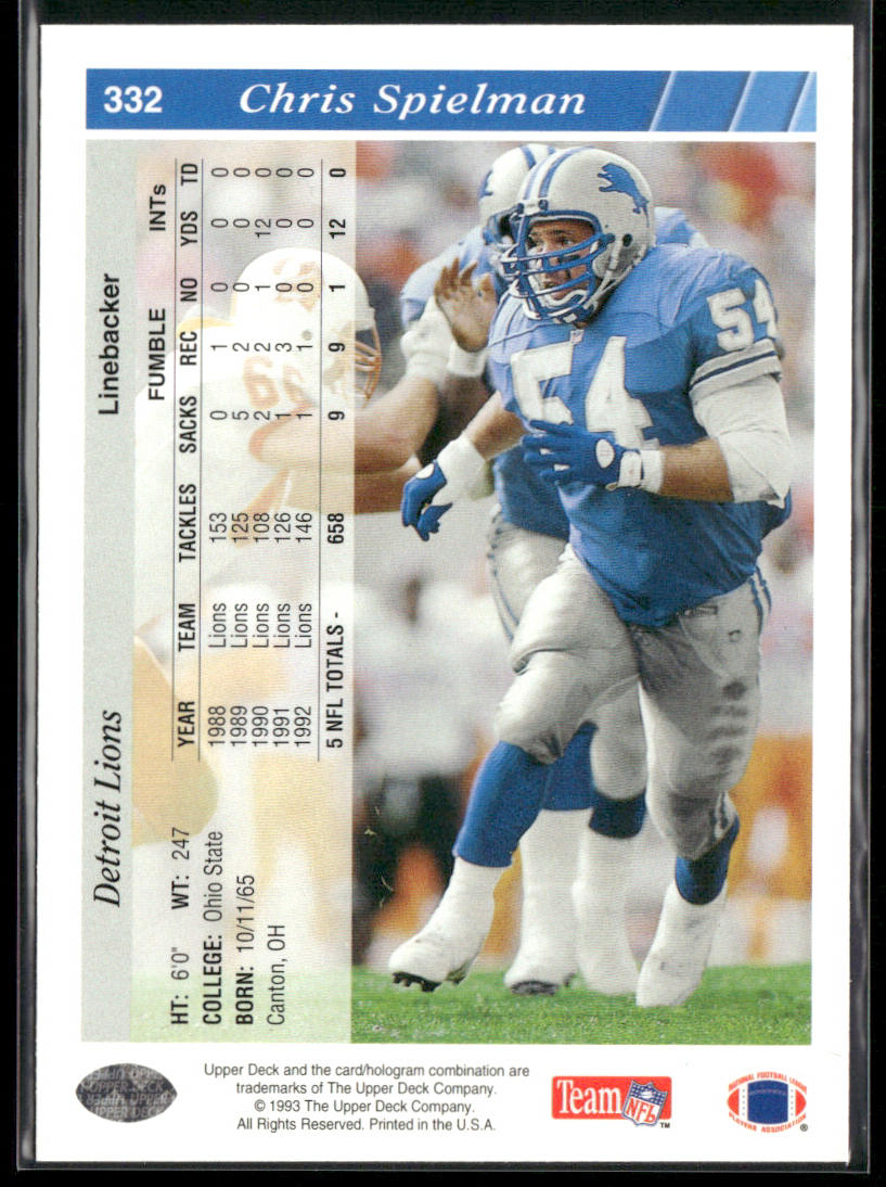 Chris Spielman 1993 Upper Deck #332 Detroit Lions