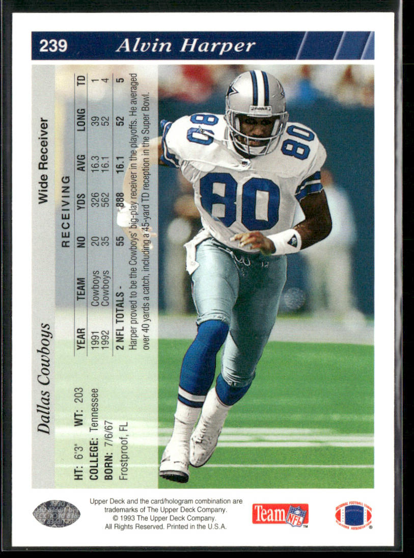 Alvin Harper 1993 Upper Deck #239 Dallas Cowboys