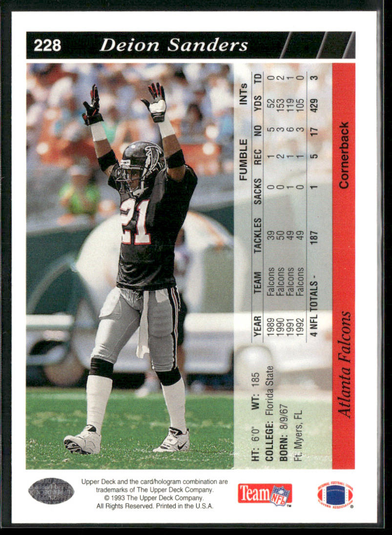 Deion Sanders 1993 Upper Deck #228 Atlanta Falcons