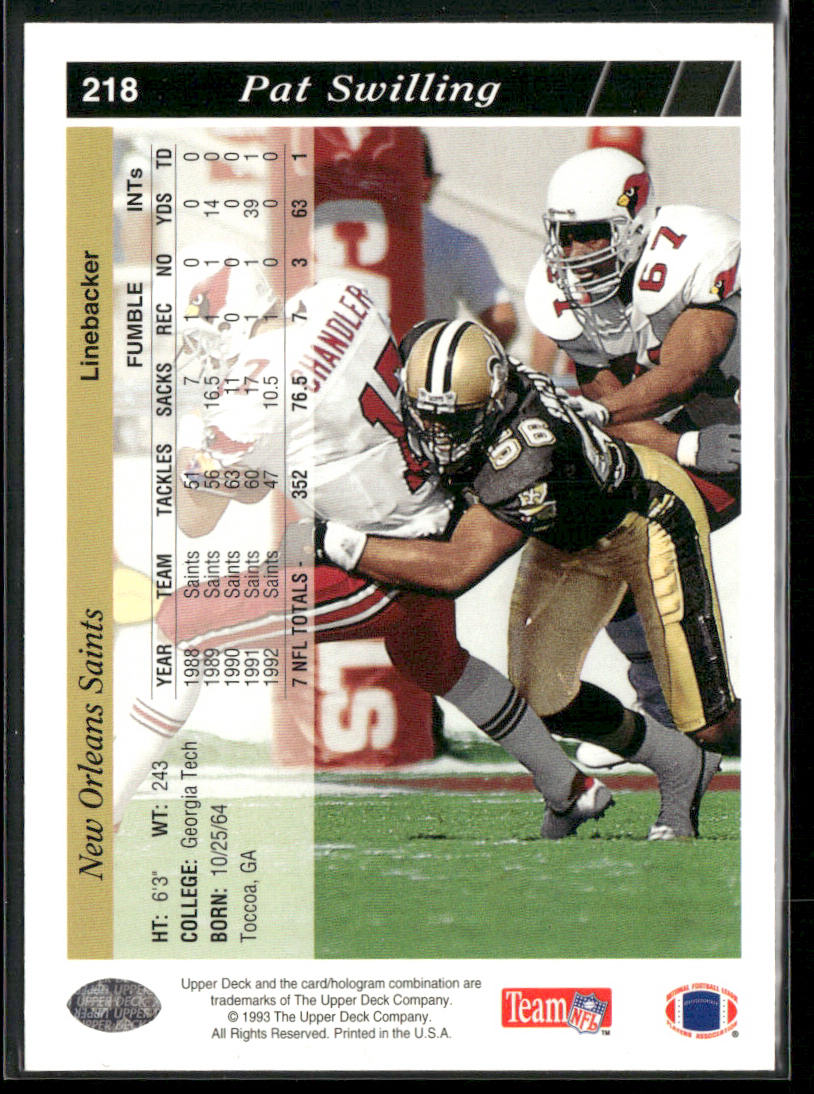 Pat Swilling 1993 Upper Deck #218 Detroit Lions