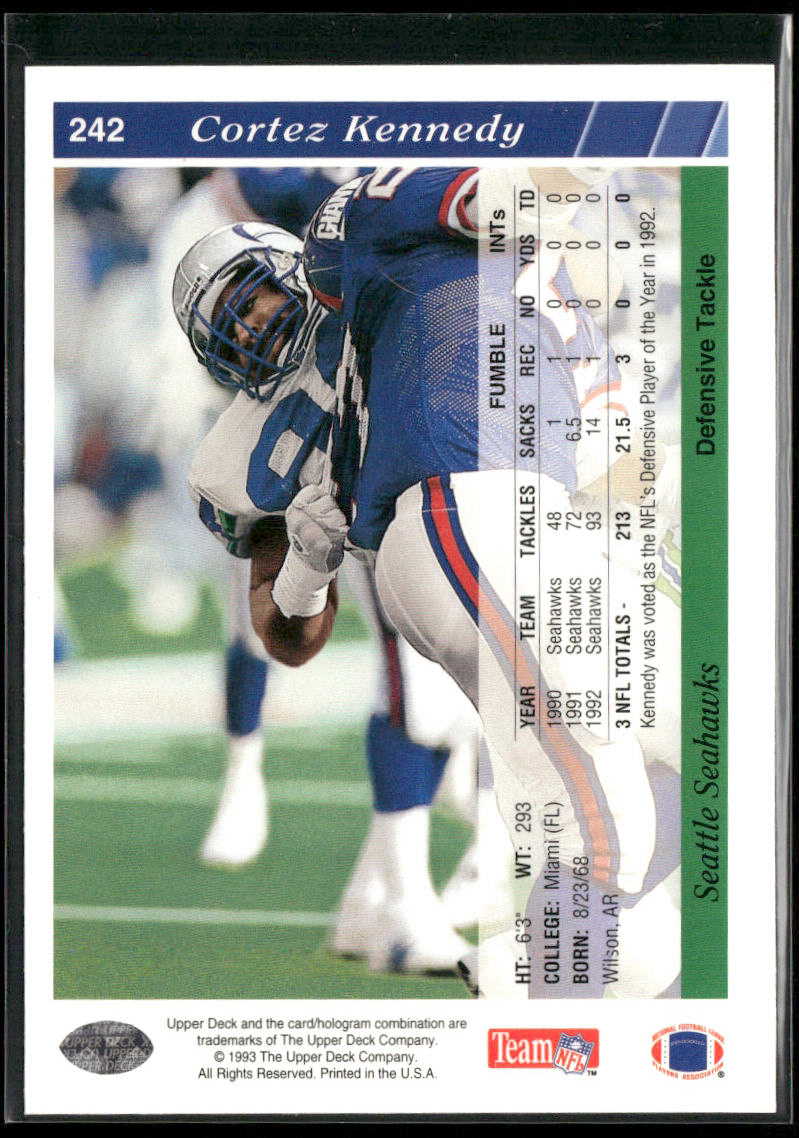 Cortez Kennedy 1993 Upper Deck #242 Seattle Seahawks
