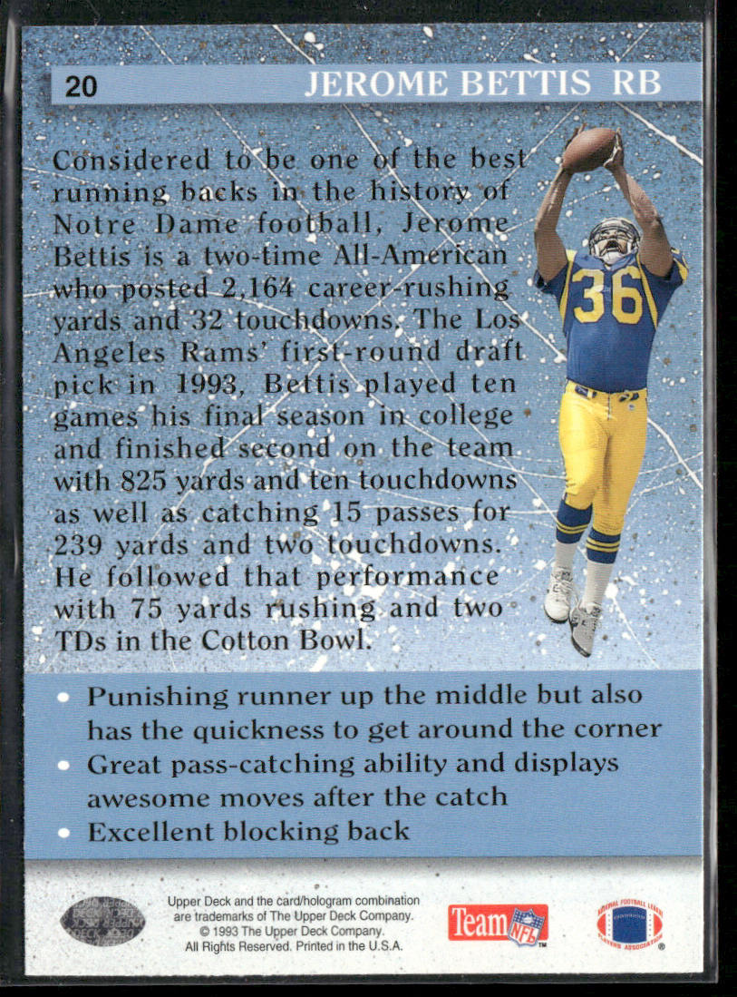 Jerome Bettis 1993 Upper Deck #20 RC Los Angeles Rams