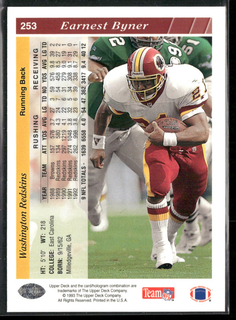 Earnest Byner 1993 Upper Deck #253 Washington Redskins