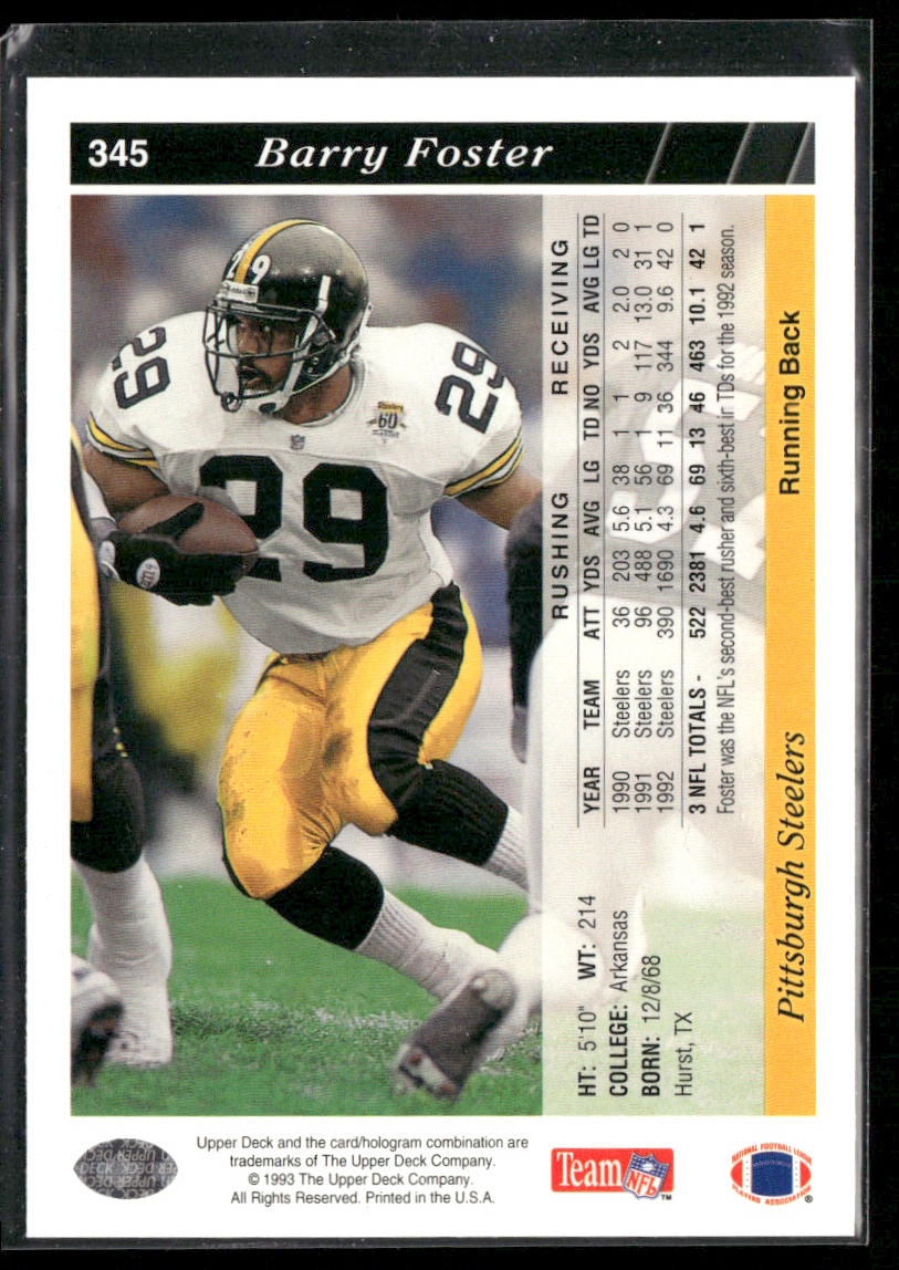 Barry Foster 1993 Upper Deck #345 Pittsburgh Steelers