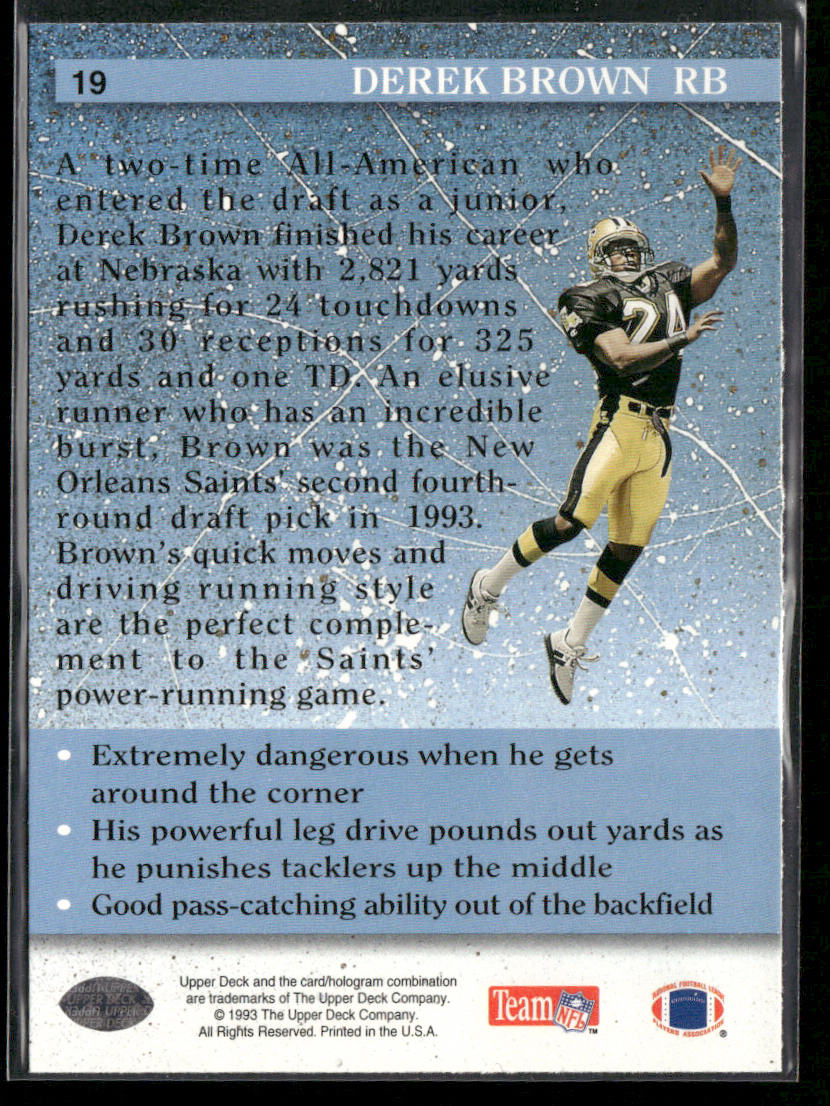 Derek Brown 1993 Upper Deck #19 RC New Orleans Saints