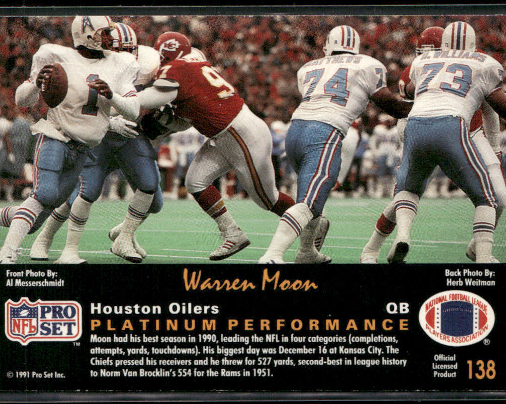Warren Moon 1991 Pro Set Platinum #138 Houston Oilers