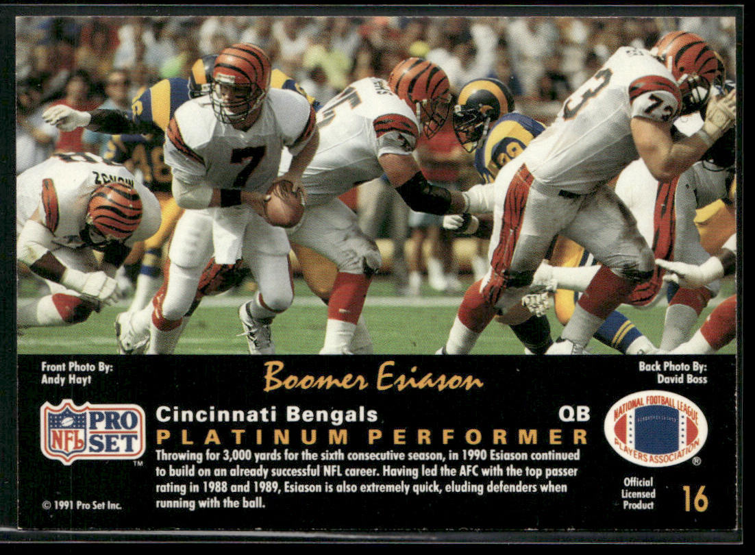 Boomer Esiason 1991 Pro Set Platinum #16 Cincinnati Bengals
