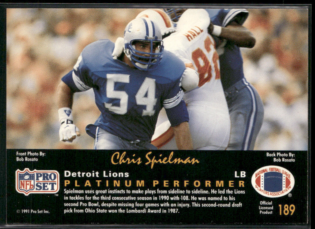 Chris Spielman 1991 Pro Set Platinum #189 Detroit Lions