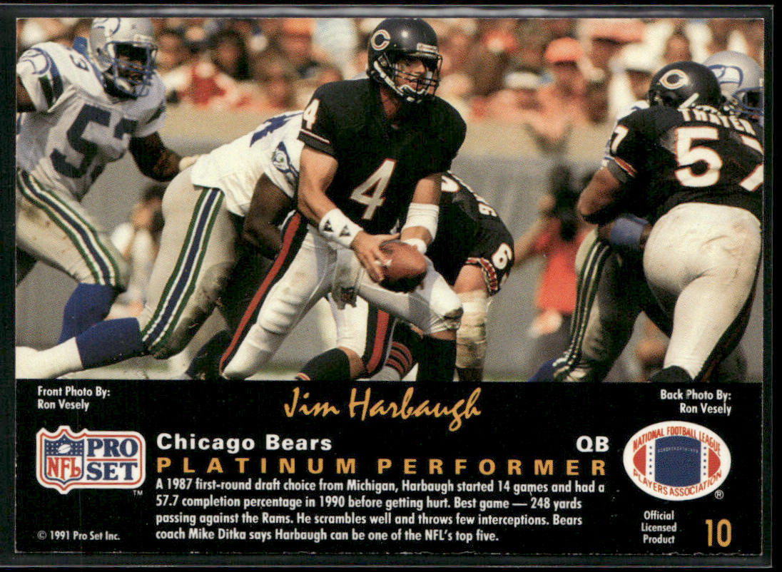 Jim Harbaugh 1991 Pro Set Platinum #10 Chicago Bears