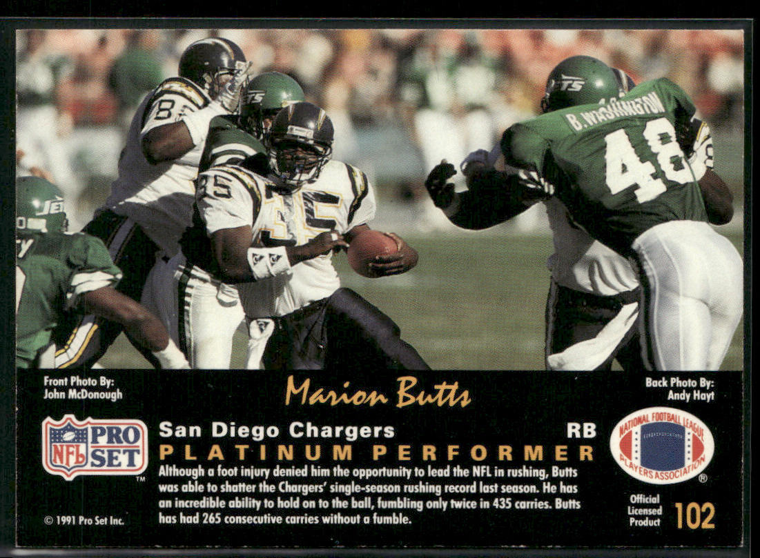 Marion Butts 1991 Pro Set Platinum #102 San Diego Chargers