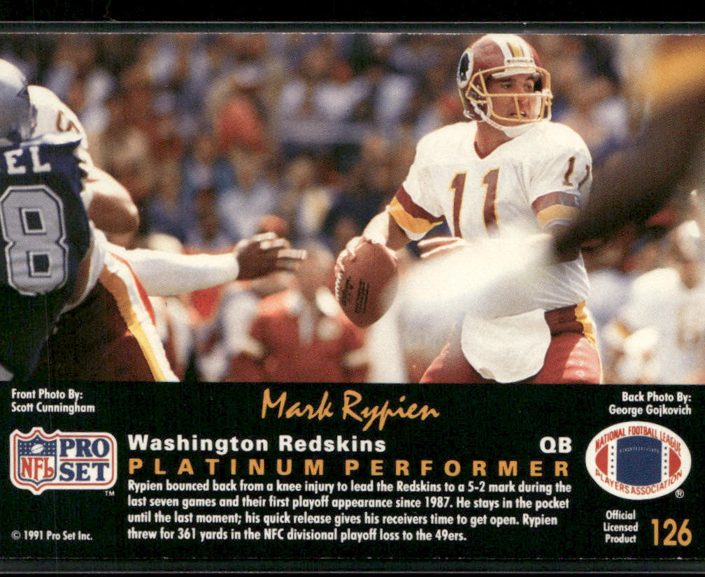 Mark Rypien 1991 Pro Set Platinum #126 Washington Redskins