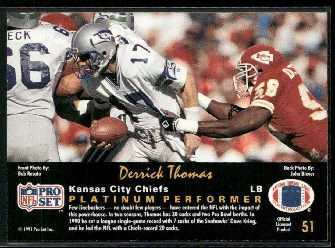 Derrick Thomas 1991 Pro Set Platinum #51 Kansas City Chiefs