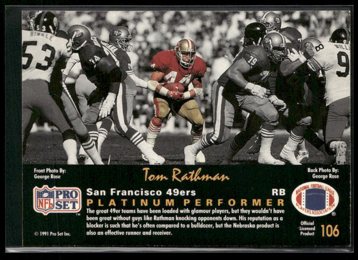 Tom Rathman 1991 Pro Set Platinum #106 San Francisco 49ers