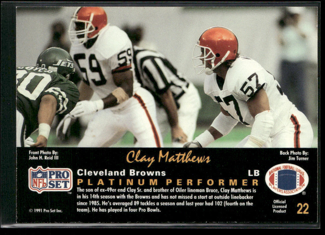 Clay Matthews 1991 Pro Set Platinum #22 Cleveland Browns