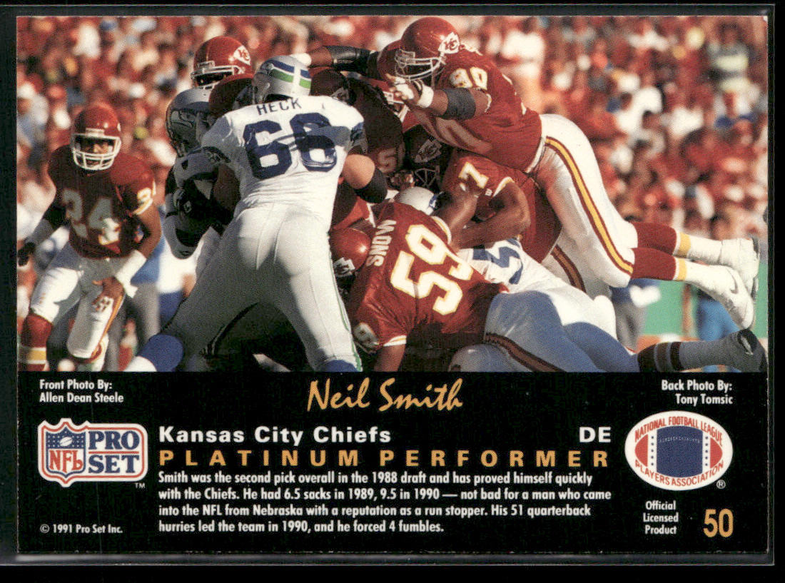 Neil Smith 1991 Pro Set Platinum #50 Kansas City Chiefs