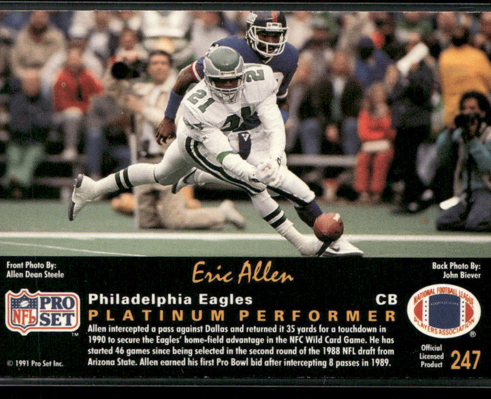 Eric Allen 1991 Pro Set Platinum #247 Philadelphia Eagles