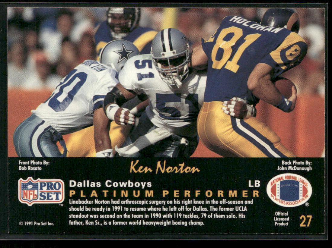 Ken Norton 1991 Pro Set Platinum #27 Dallas Cowboys