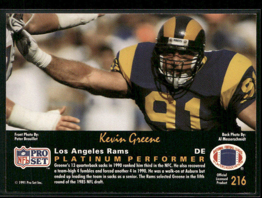 Kevin Greene 1991 Pro Set Platinum #216 Los Angeles Rams