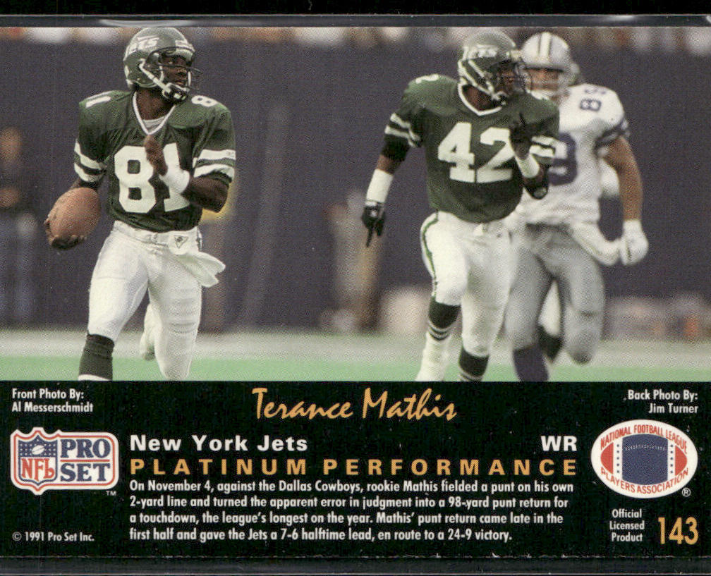 Terance Mathis 1991 Pro Set Platinum #143 New York Jets