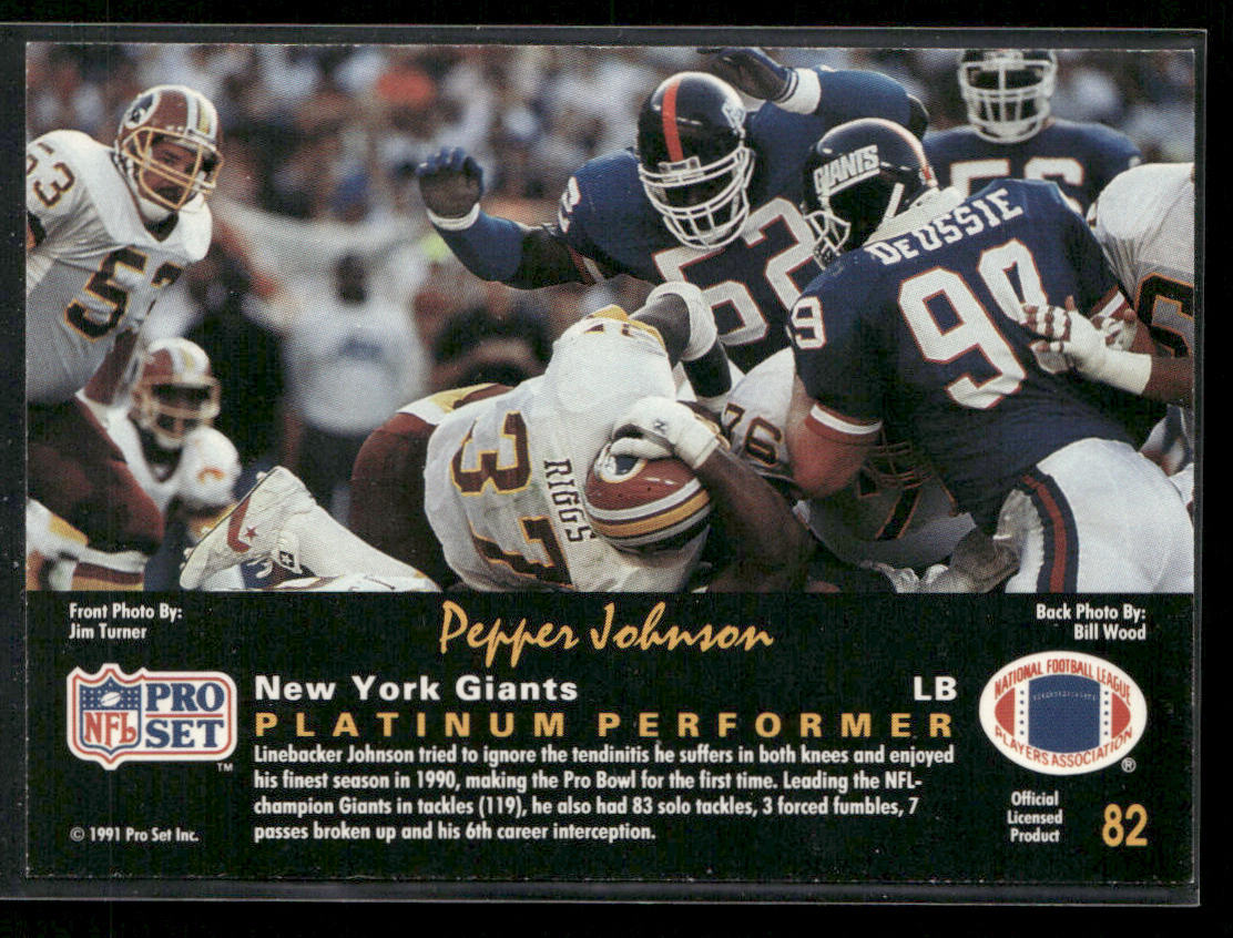 Pepper Johnson 1991 Pro Set Platinum #82 New York Giants