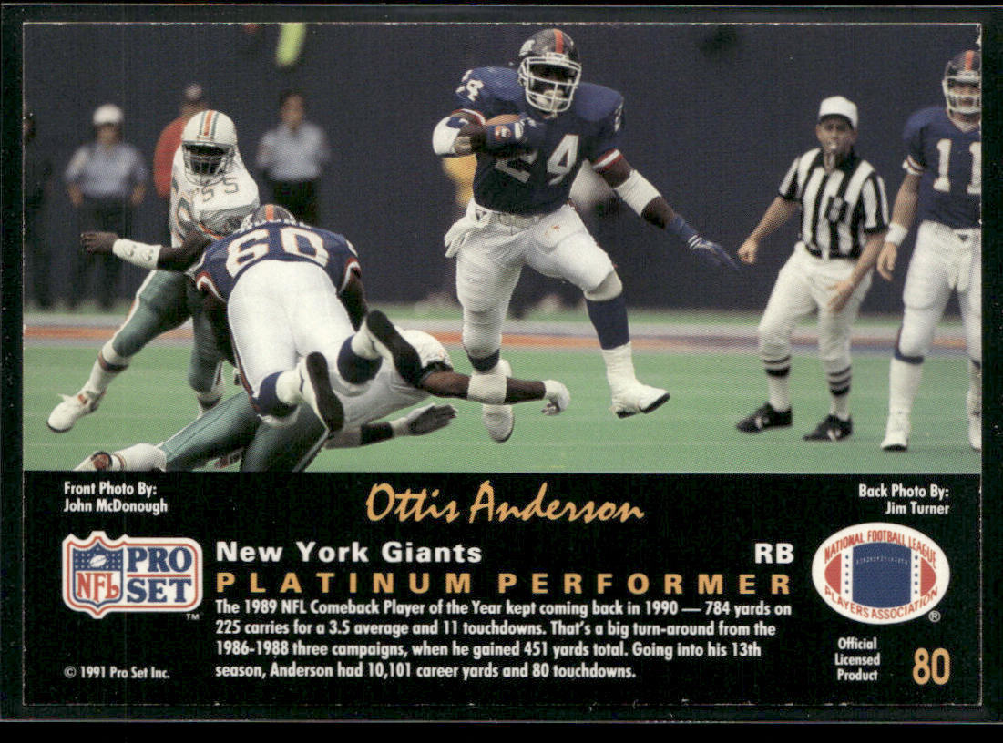 Ottis Anderson 1991 Pro Set Platinum #80 New York Giants