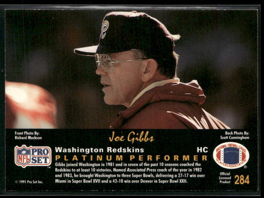 Joe Gibbs 1991 Pro Set Platinum #284 Washington Redskins