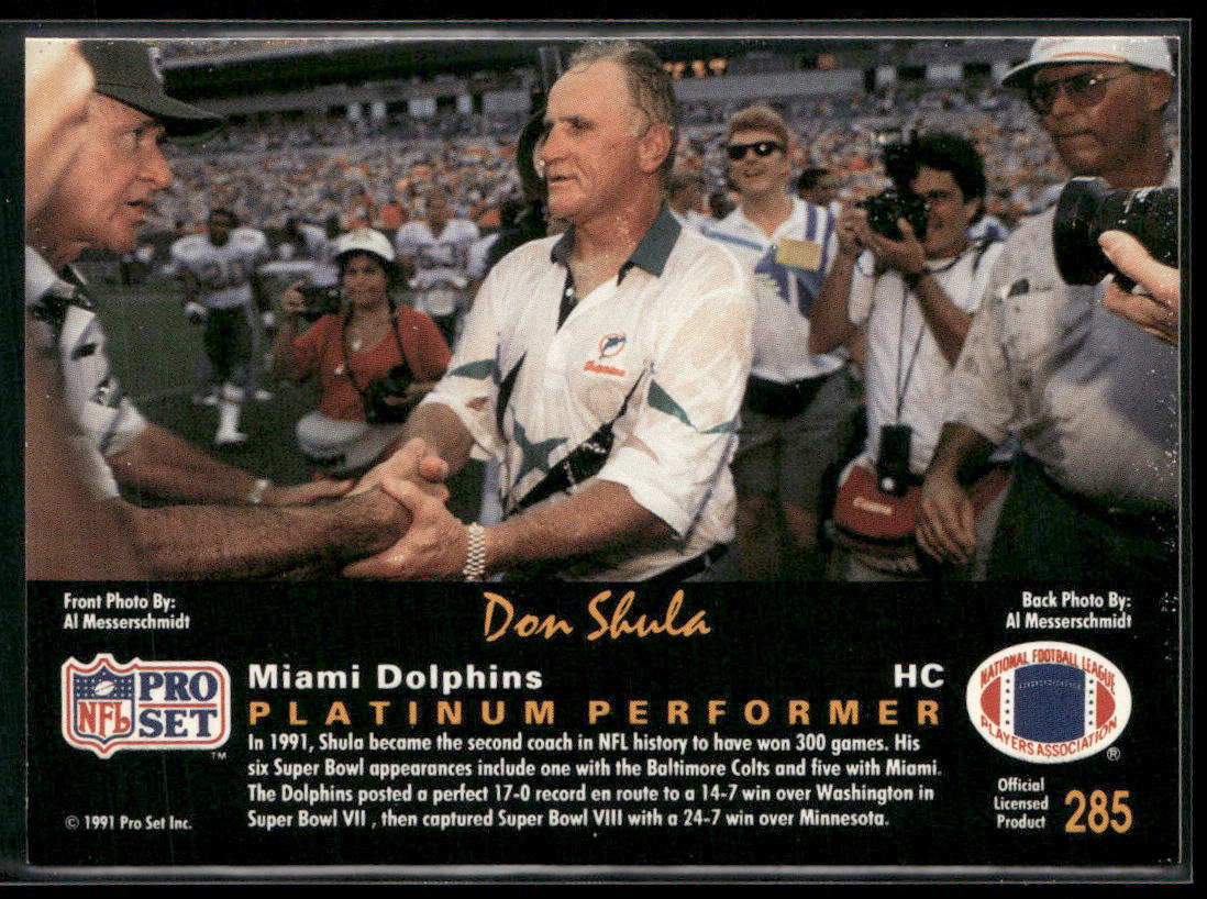 Don Shula 1991 Pro Set Platinum #285 Miami Dolphins
