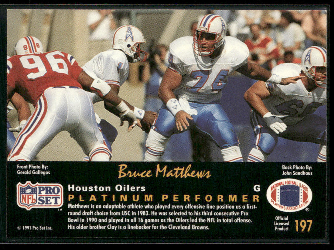 Bruce Matthews 1991 Pro Set Platinum #197 Houston Oilers