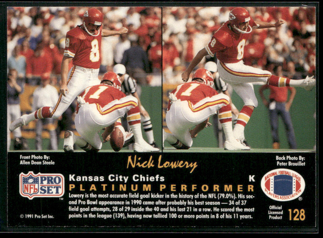 Nick Lowery 1991 Pro Set Platinum #128 Kansas City Chiefs