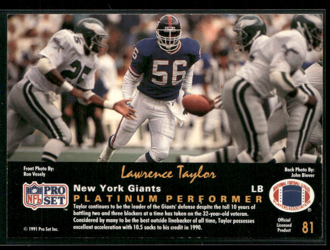 Lawrence Taylor 1991 Pro Set Platinum #81 New York Giants