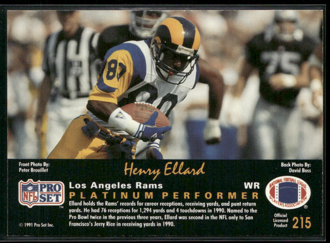 Henry Ellard 1991 Pro Set Platinum #215 Los Angeles Rams
