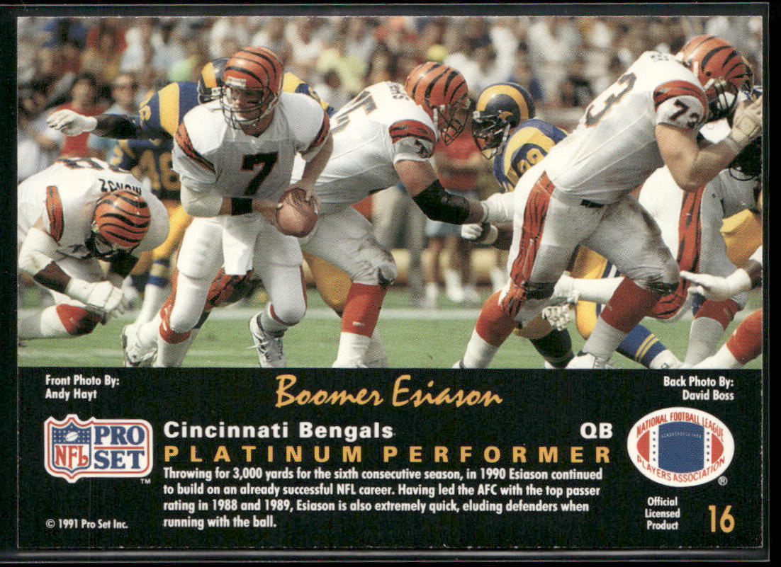 Boomer Esiason 1991 Pro Set Platinum #16 Cincinnati Bengals back
