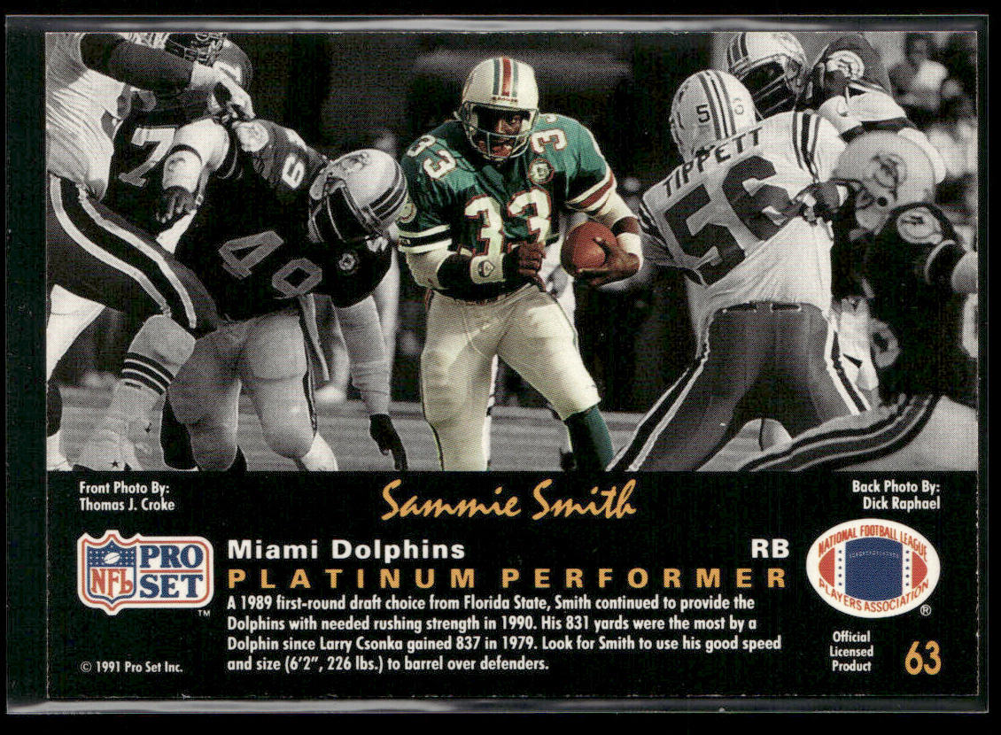 Sammie Smith 1991 Pro Set Platinum #63 Miami Dolphins