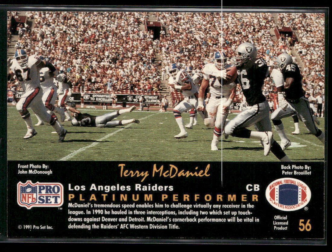 Terry McDaniel 1991 Pro Set Platinum #56 Los Angeles Raiders