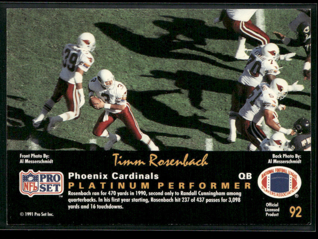 Timm Rosenbach 1991 Pro Set Platinum #92 Phoenix Cardinals