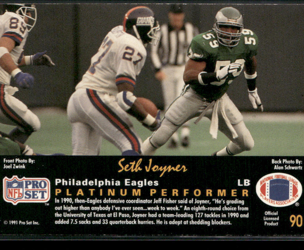 Seth Joyner 1991 Pro Set Platinum #90 Philadelphia Eagles