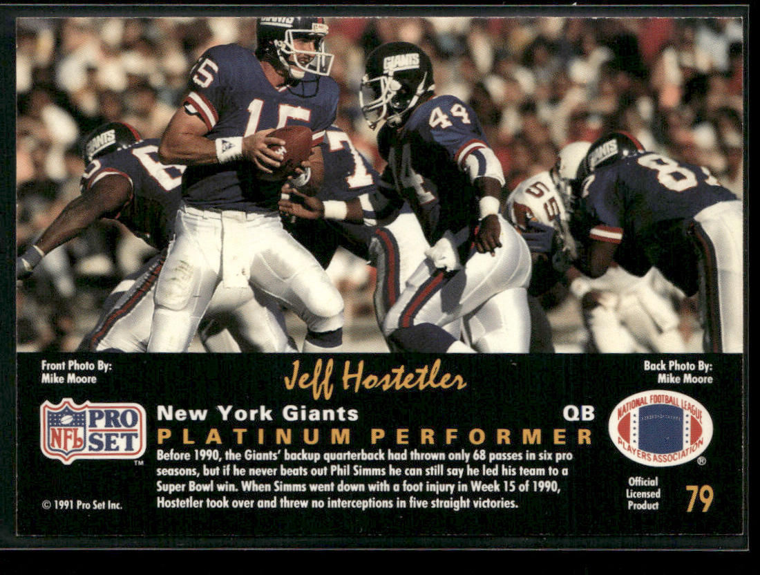 Jeff Hostetler 1991 Pro Set Platinum #79 New York Giants