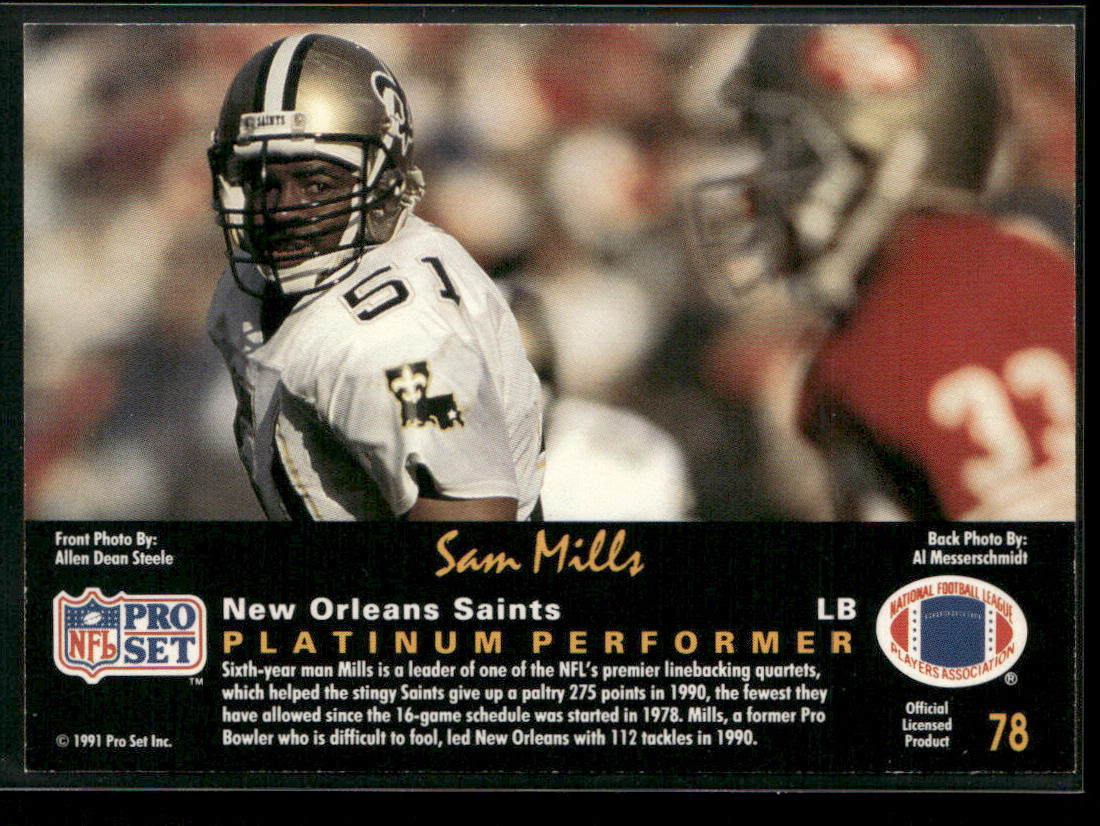 Sam Mills 1991 Pro Set Platinum #78 New Orleans Saints