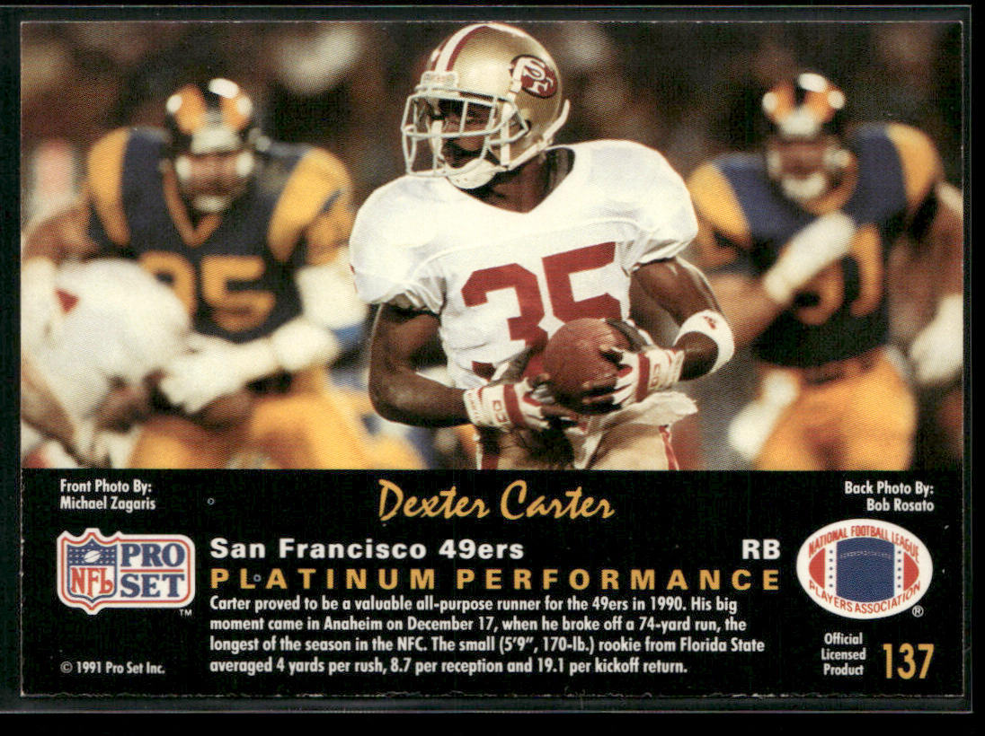 Dexter Carter 1991 Pro Set Platinum #137 San Francisco 49ers