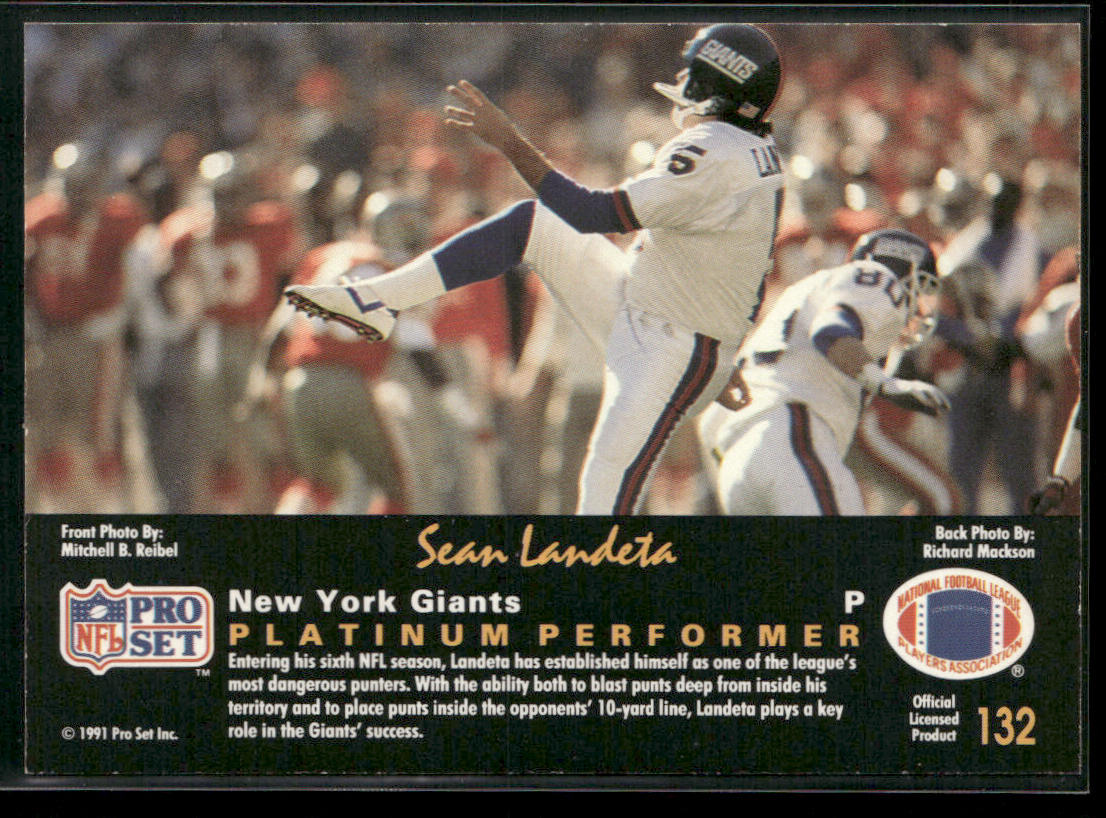 Sean Landeta 1991 Pro Set Platinum #132 New York Giants