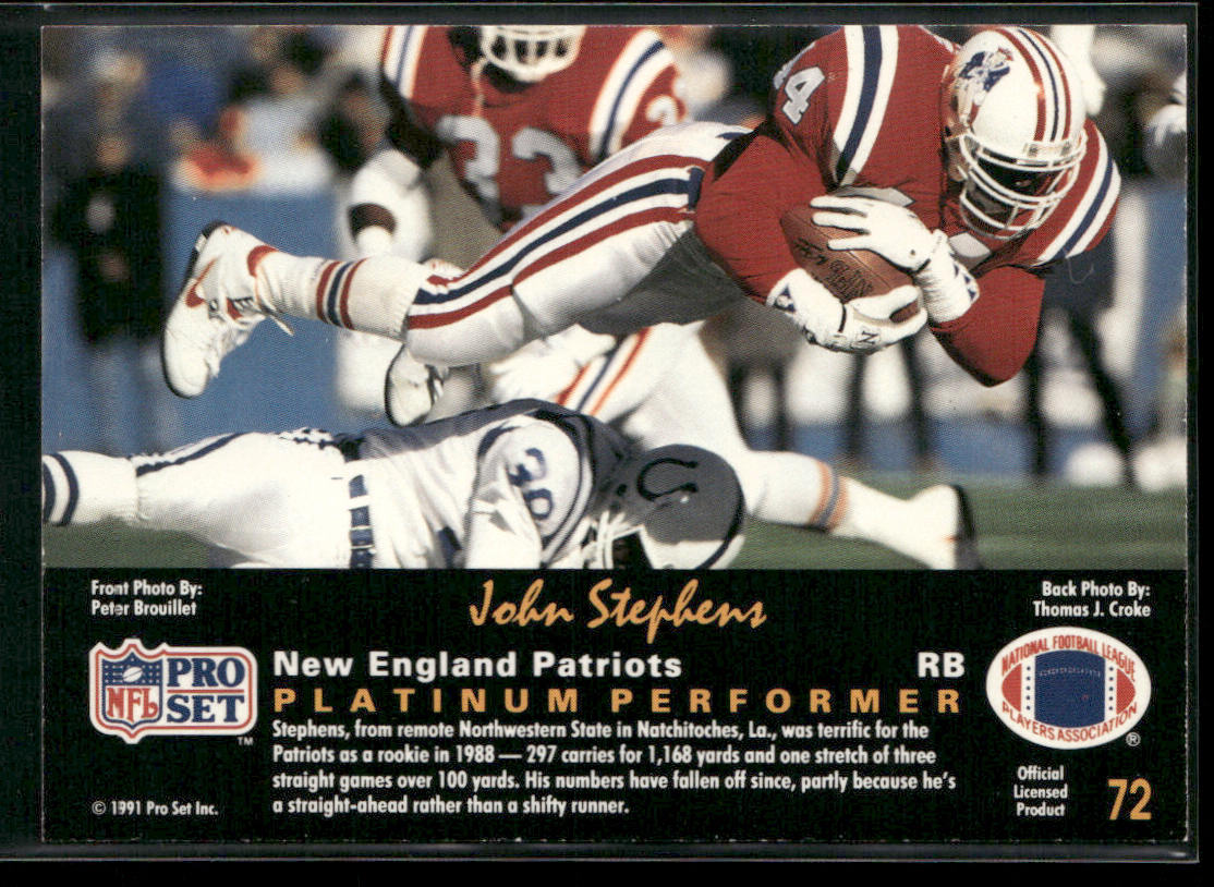 John Stephens 1991 Pro Set Platinum #72 New England Patriots