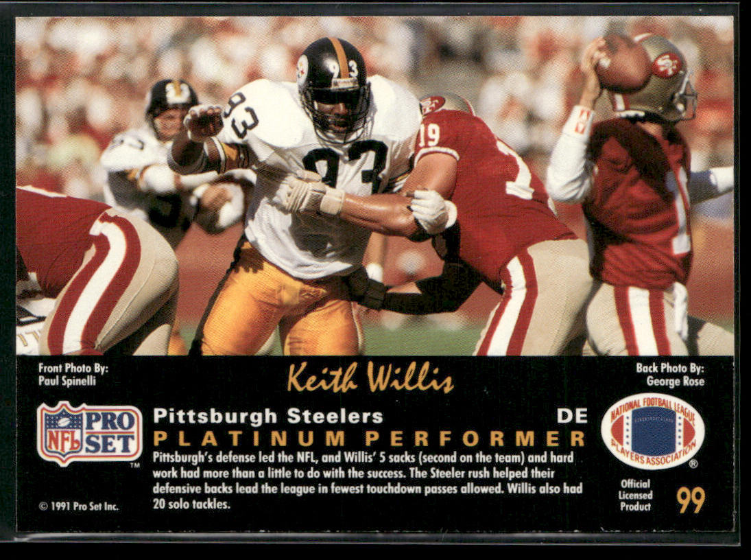 Keith Willis 1991 Pro Set Platinum #99 Pittsburgh Steelers