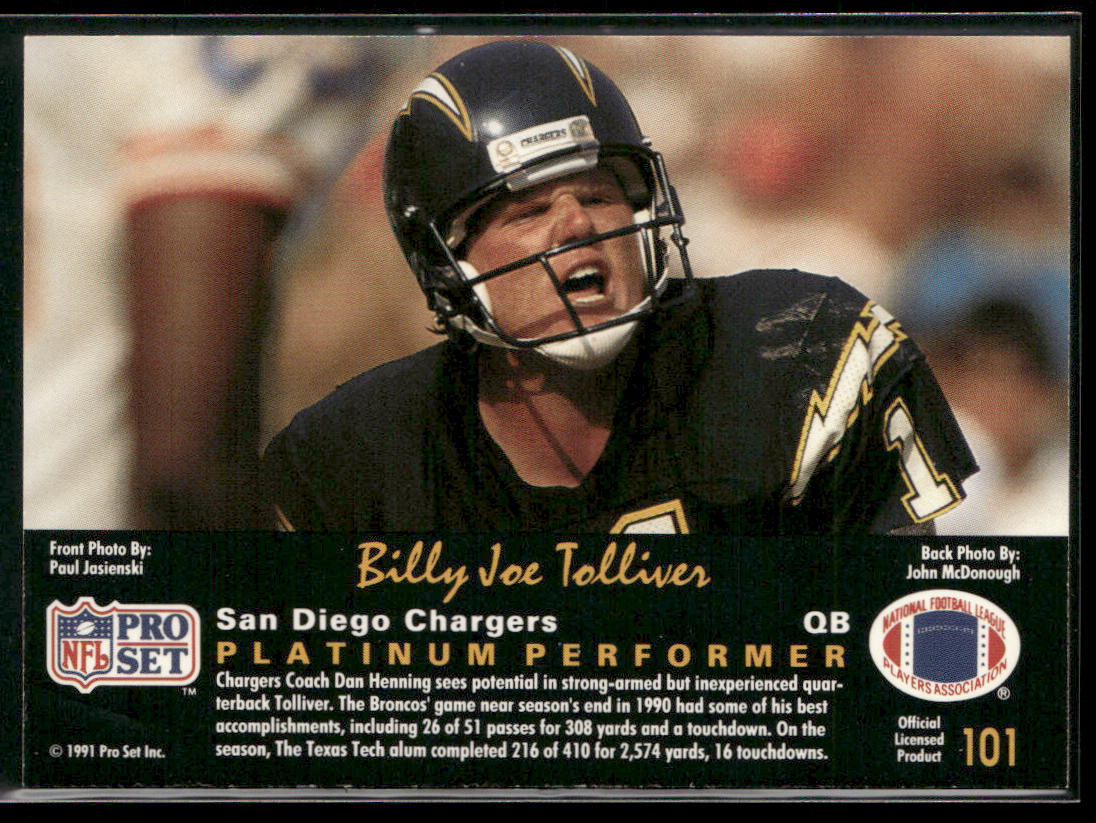 Billy Joe Tolliver 1991 Pro Set Platinum #101 San Diego Chargers