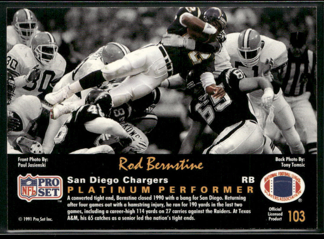 Rod Bernstine 1991 Pro Set Platinum #103 San Diego Chargers