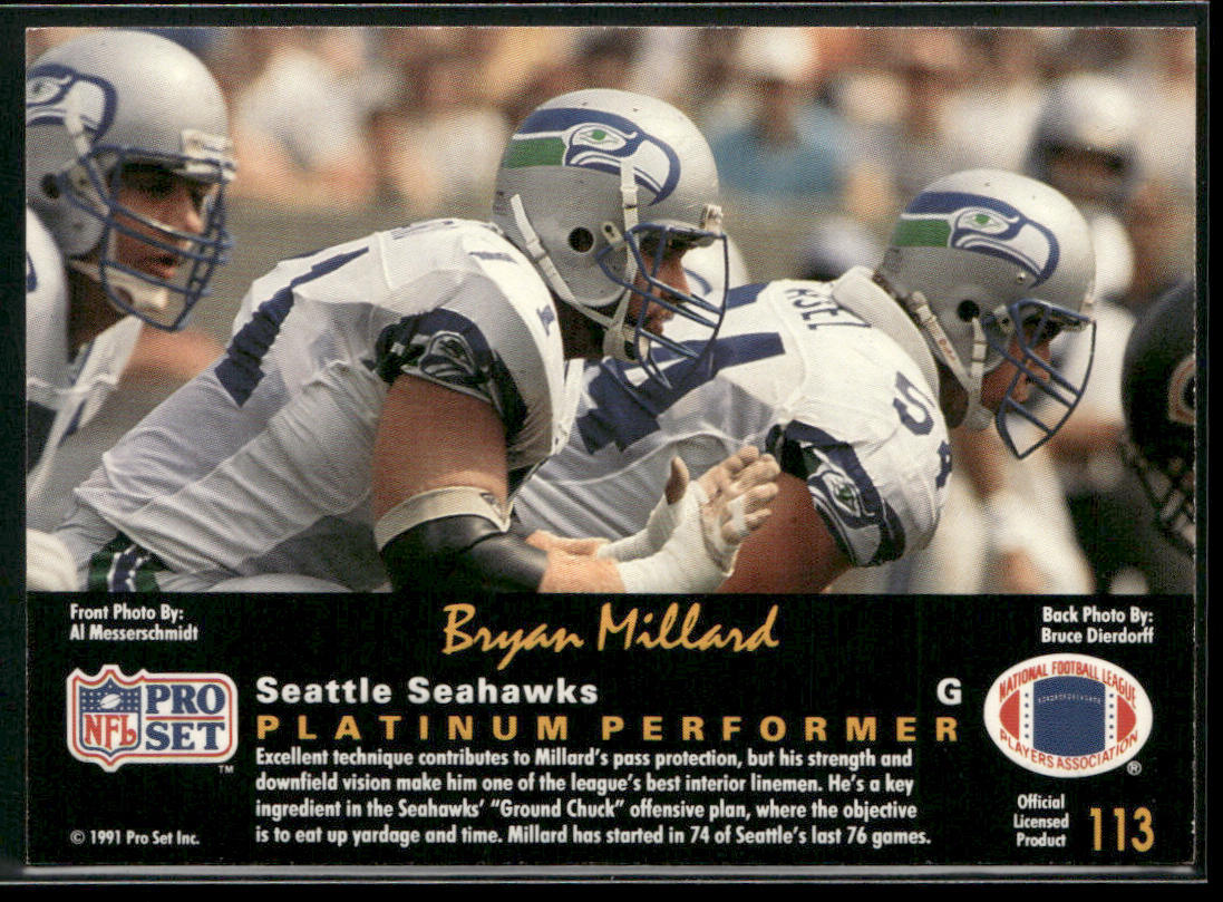 Bryan Millard 1991 Pro Set Platinum #113 Seattle Seahawks