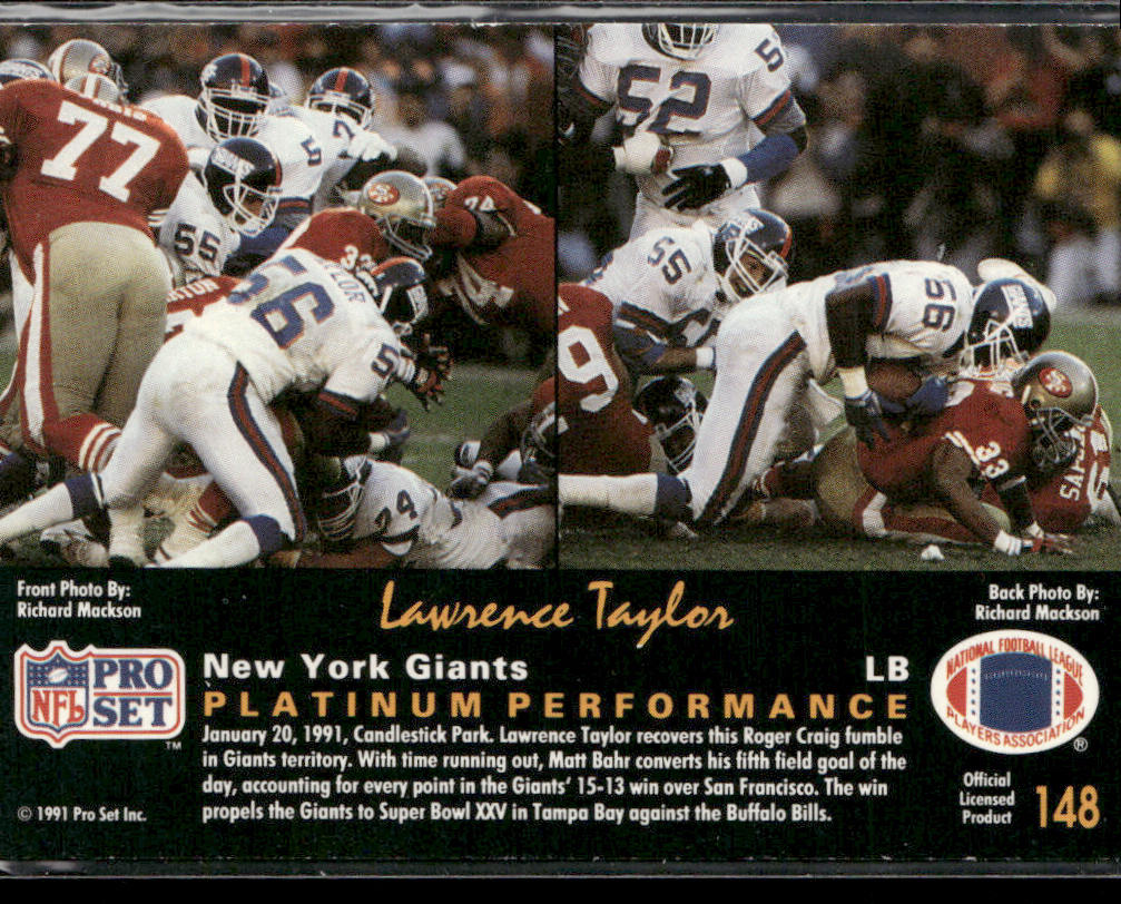 Lawrence Taylor 1991 Pro Set Platinum #148 New York Giants