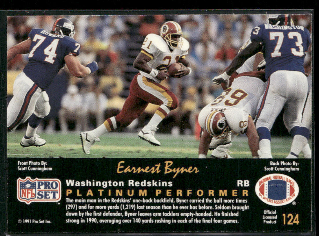 Earnest Byner 1991 Pro Set Platinum #124 Washington Redskins