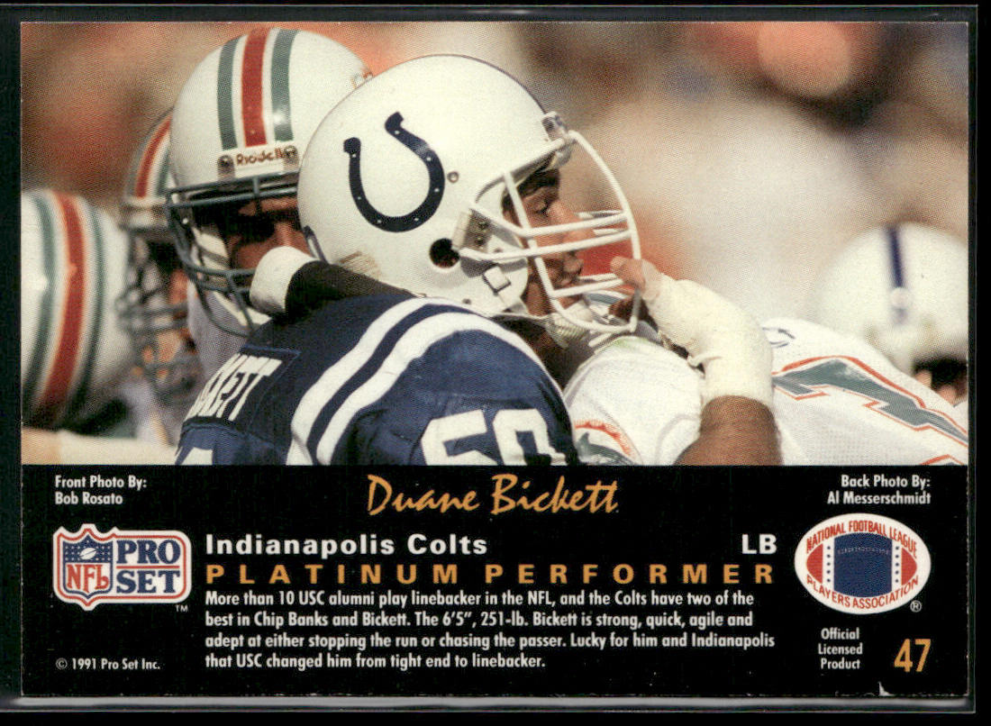 Duane Bickett 1991 Pro Set Platinum #47 Indianapolis Colts