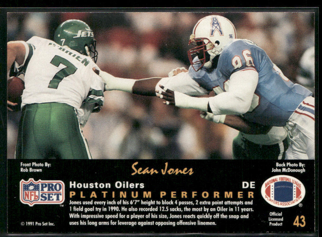 Sean Jones 1991 Pro Set Platinum #43 Houston Oilers