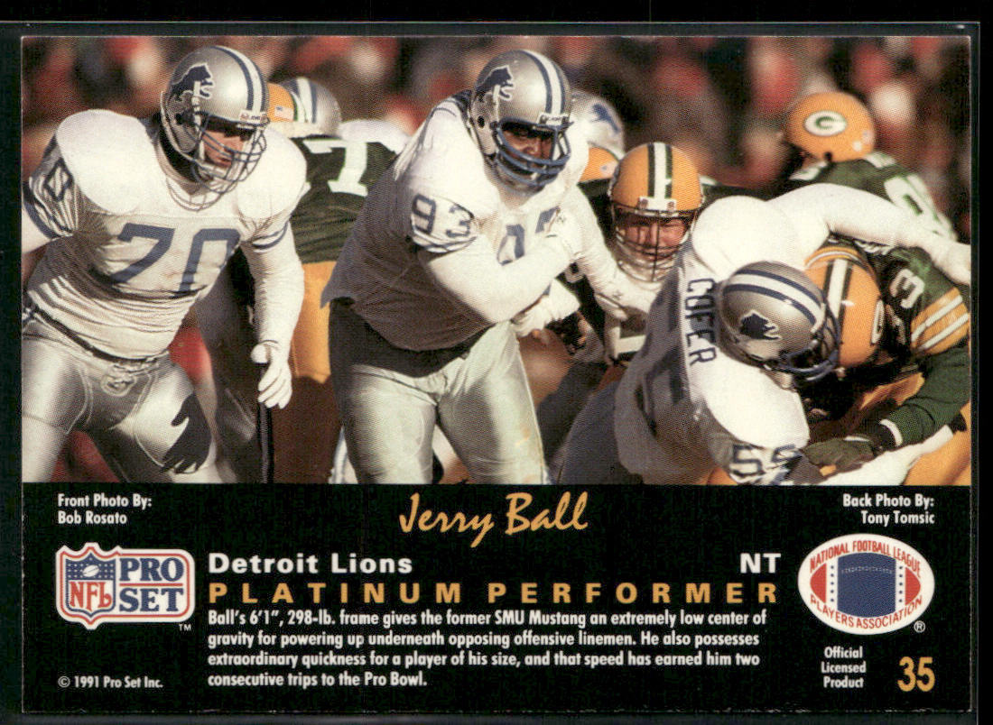 Jerry Ball 1991 Pro Set Platinum #35 Detroit Lions